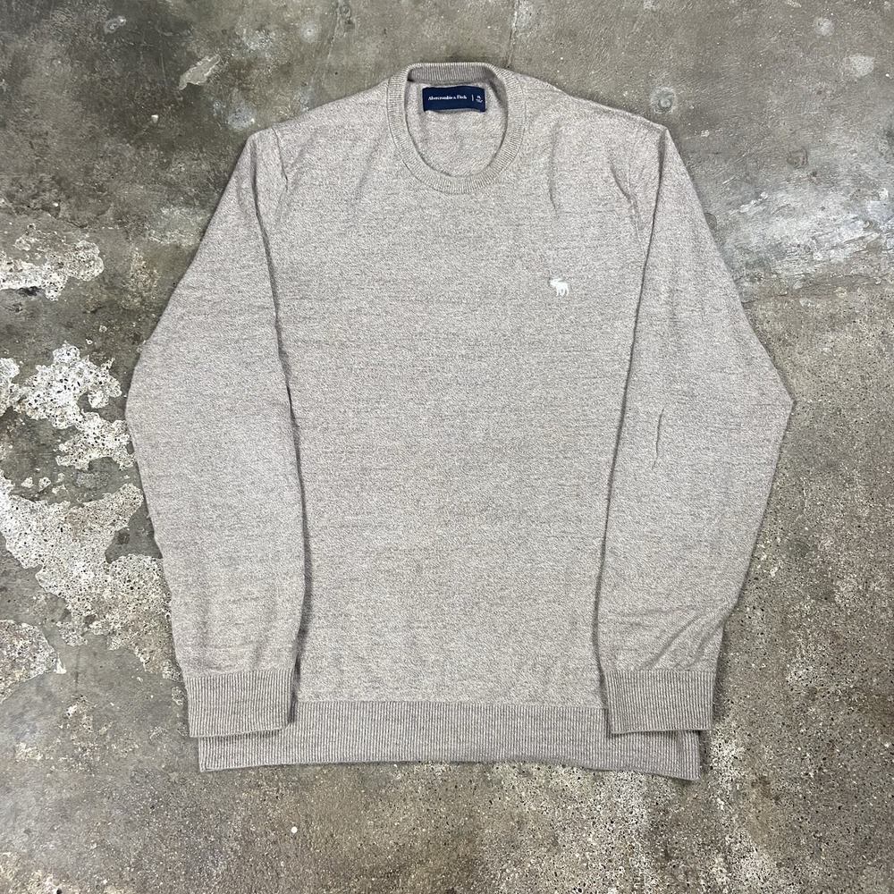 Abercrombie And Fitch Sweater Size XL Beige Crewneck Pullover Moose Logo